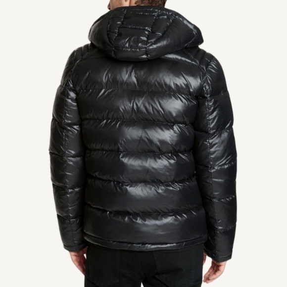 GUESS Black Shiny Hooded Puffer Coat - Picture 2 of 9